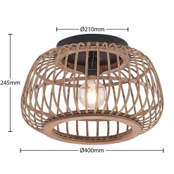 Lindby plafondlamp Bominio, Ø 40 cm, rotan, hout, E27