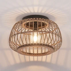Lindby plafondlamp Bominio, Ø 40 cm, rotan, hout, E27