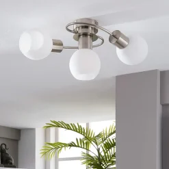 Lindby plafondlamp Ciala, 3-lamps, nikkelkleurig, glas