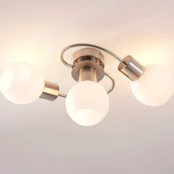 Lindby plafondlamp Ciala, 3-lamps, nikkelkleurig, glas
