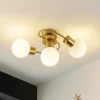 Lindby plafondlamp Ciala, 3-lamps, messingkleurig, glas