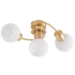 Lindby plafondlamp Ciala, 3-lamps, messingkleurig, glas