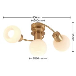 Lindby plafondlamp Ciala, 3-lamps, messingkleurig, glas