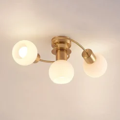 Lindby plafondlamp Ciala, 3-lamps, messingkleurig, glas