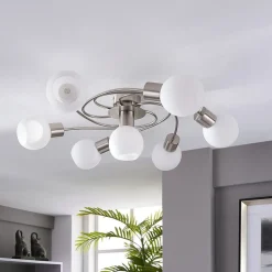 Lindby plafondlamp Ciala, 7-lamps, nikkelkleurig, glas