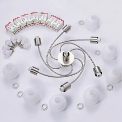 Lindby plafondlamp Ciala, 7-lamps, nikkelkleurig, glas