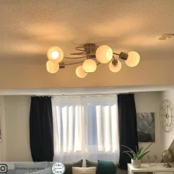 Lindby plafondlamp Ciala, 7-lamps, nikkelkleurig, glas