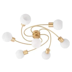 Lindby plafondlamp Ciala, 7-lamps, messingkleurig, glas