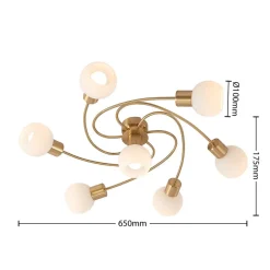 Lindby plafondlamp Ciala, 7-lamps, messingkleurig, glas