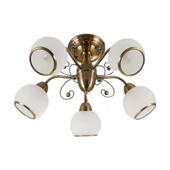 Lindby plafondlamp Corentin, 5-lamps, wit/messing, glas