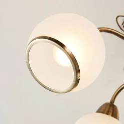 Lindby plafondlamp Corentin, 5-lamps, wit/messing, glas