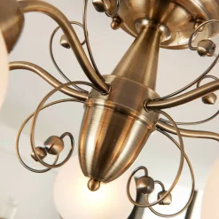 Lindby plafondlamp Corentin, 5-lamps, wit/messing, glas