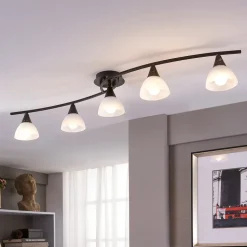 Lindby plafondlamp Della, zwart-goud, 110 cm, 5-lamps, E14