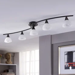 Lindby plafondlamp Della, zwart-goud, 110 cm, 5-lamps, E14