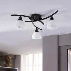 Lindby plafondlamp Della, zwart-goud, Ø 58 cm, 3-lamps, E14