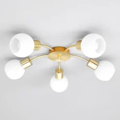 Lindby plafondlamp Elaina, Ø54cm, 5-lamps, messing, glas, E14