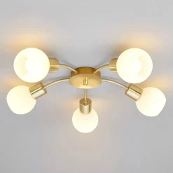 Lindby plafondlamp Elaina, Ø54cm, 5-lamps, messing, glas, E14