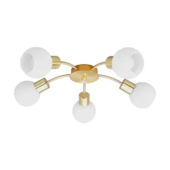 Lindby plafondlamp Elaina, Ø54cm, 5-lamps, messing, glas, E14