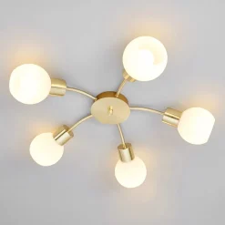 Lindby plafondlamp Elaina, Ø54cm, 5-lamps, messing, glas, E14