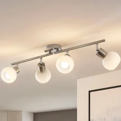 Lindby plafondlamp Elaina, 70 cm, 4-lamps, nikkel, glas, E14