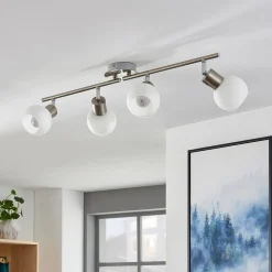 Lindby plafondlamp Elaina, 70 cm, 4-lamps, nikkel, glas, E14
