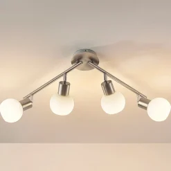 Lindby plafondlamp Elaina, 70 cm, 4-lamps, nikkel, glas, E14