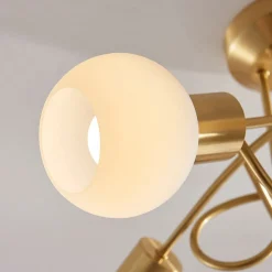 Lindby plafondlamp Elaina, Ø50cm, 5-lamps, messing, glas, E14