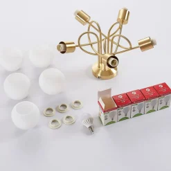 Lindby plafondlamp Elaina, Ø50cm, 5-lamps, messing, glas, E14