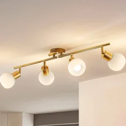 Lindby plafondlamp Elaina, 70cm, 4-lamps, messing, glas, E14