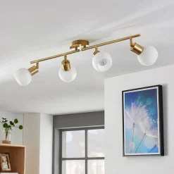 Lindby plafondlamp Elaina, 70cm, 4-lamps, messing, glas, E14