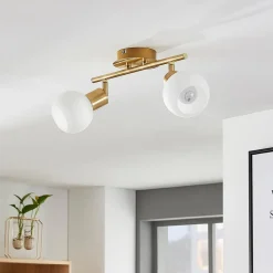 Lindby plafondlamp Elaina, 30 cm, 2-lamps, messing, glas, E14