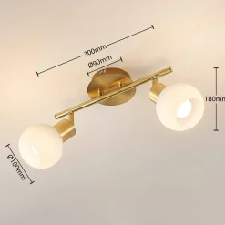 Lindby plafondlamp Elaina, 30 cm, 2-lamps, messing, glas, E14