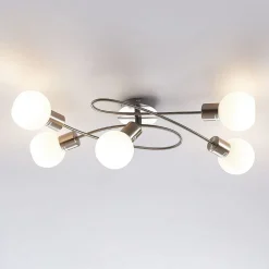 Lindby plafondlamp Elaina, 65 cm, 5-lamps, nikkel, glas, E14