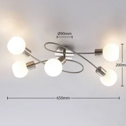Lindby plafondlamp Elaina, 65 cm, 5-lamps, nikkel, glas, E14