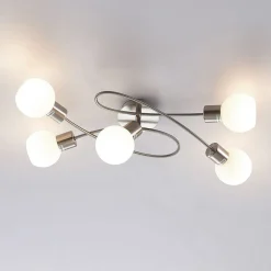 Lindby plafondlamp Elaina, 65 cm, 5-lamps, nikkel, glas, E14