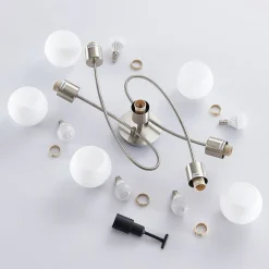 Lindby plafondlamp Elaina, 65 cm, 5-lamps, nikkel, glas, E14