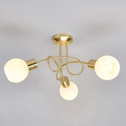 Lindby plafondlamp Elaina, Ø52cm, 3-lamps, messing, glas, E14