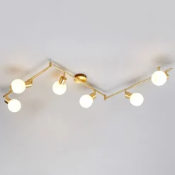 Lindby plafondlamp Elaina, 180cm, 6-lamps, messing, glas, E14