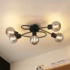 Lindby plafondlamp Elaina, 66 cm, 5-lamps, zwart/rook, E14