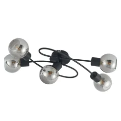 Lindby plafondlamp Elaina, 66 cm, 5-lamps, zwart/rook, E14