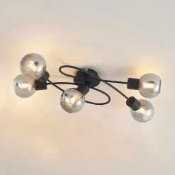 Lindby plafondlamp Elaina, 66 cm, 5-lamps, zwart/rook, E14