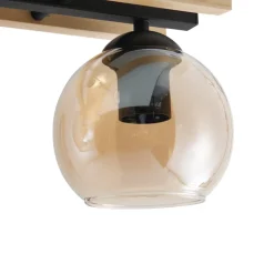 Lindby plafondlamp Enrique, amber, 3-lamps, glas, hout, E27