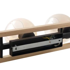 Lindby plafondlamp Enrique, amber, 3-lamps, glas, hout, E27