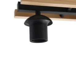 Lindby plafondlamp Enrique, amber, 3-lamps, glas, hout, E27