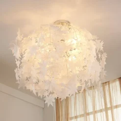 Lindby plafondlamp Esdoorn, Ø 70 cm, chroom, wit, textiel