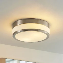 Lindby plafondlamp Flavi, Ø 28 cm, nikkel, glas, IP44, E27