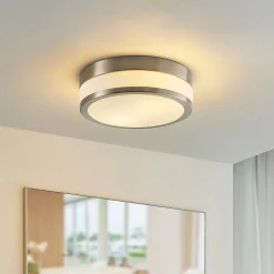 Lindby plafondlamp Flavi, Ø 28 cm, nikkel, glas, IP44, E27