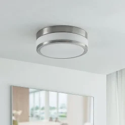 Lindby plafondlamp Flavi, Ø 28 cm, nikkel, glas, IP44, E27