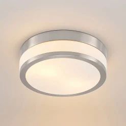 Lindby plafondlamp Flavi, Ø 28 cm, nikkel, glas, IP44, E27