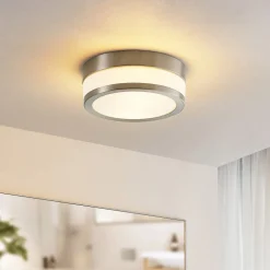 Lindby plafondlamp Flavi, Ø 23 cm, nikkel, glas, IP44, E27